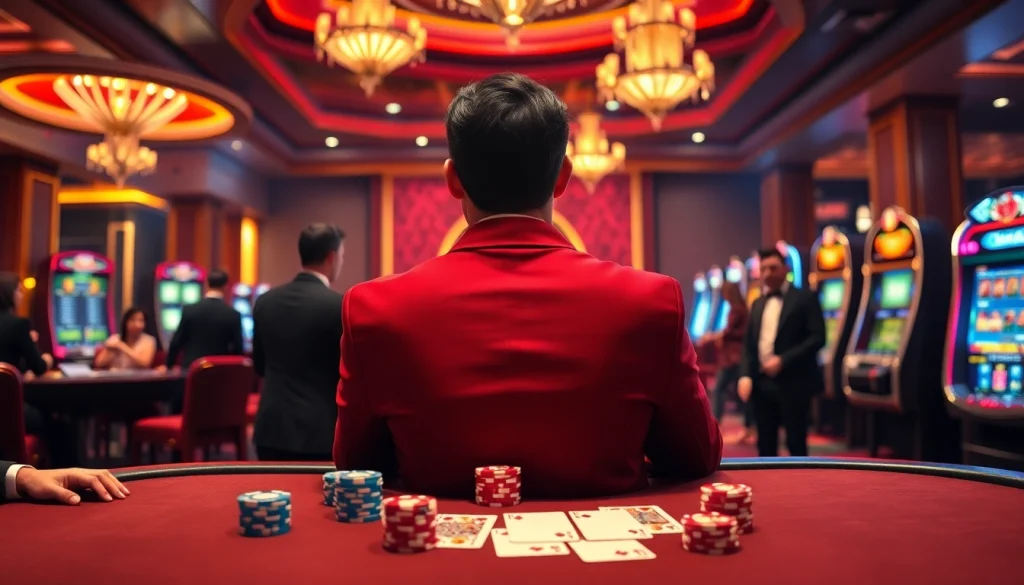 Players strategizing at a luxurious poker table at Jun888 casino, immersed in excitement.