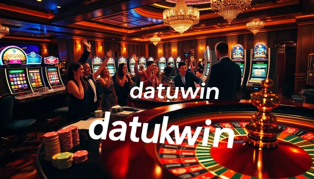 Menang besar dengan Datukwin di meja kasino mewah, dikelilingi para penjudi yang antusias.