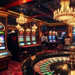 Experience thrilling gameplay at apiraja88 with vibrant slot machines and poker tables in a luxurious casino.