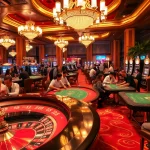 NoHu-themed casino scene featuring luxurious gaming tables, poker players, and vibrant slot machines.