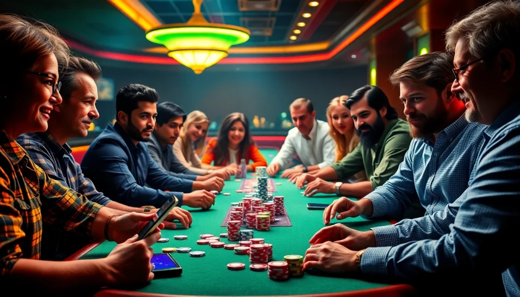 סצנת פוקר אונליין מרתקת ב-7XL עם שחקנים מגוונים ואווירה תוססת.