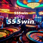 Experience thrilling gameplay at 555win with vibrant casino scenes filled with poker chips and slot machines.