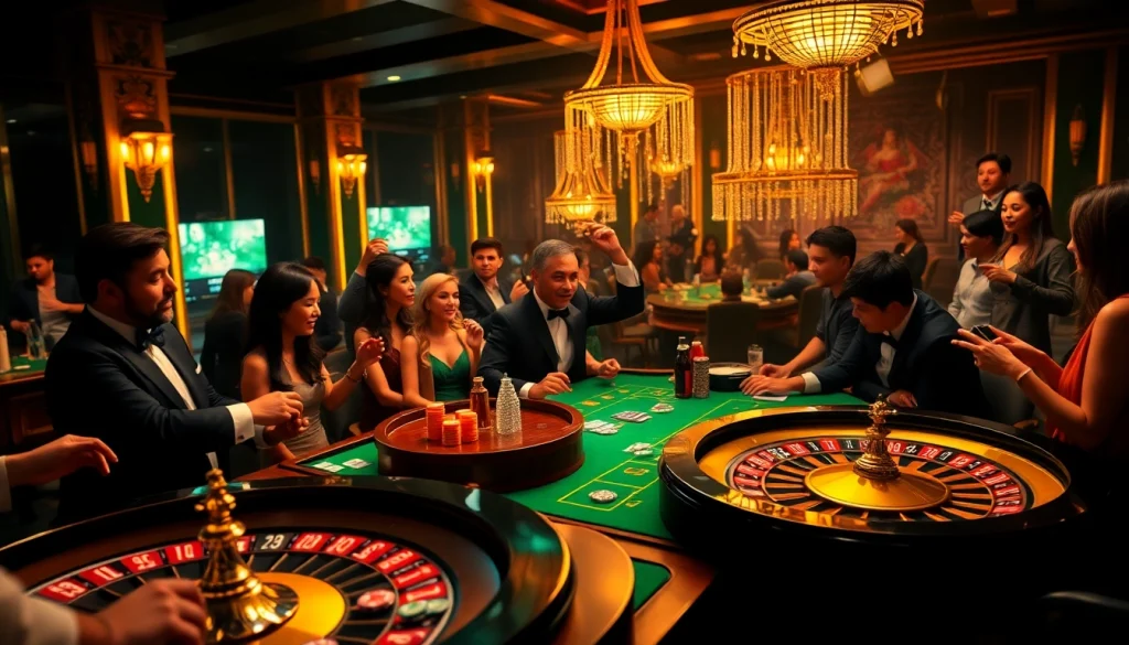Engaging scene at a casino table featuring u888 com poker chips and vibrant gaming activity.