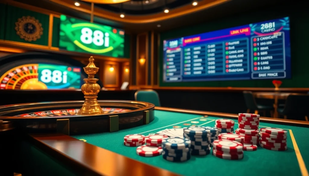 Engaging gambling experience showcasing online gaming interface link 88i with roulette and poker elements.