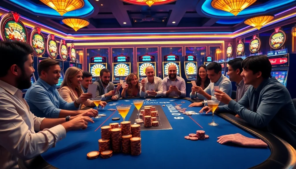 Nohu-themed roulette table with vibrant lights and enthusiastic players, creating excitement in a luxurious casino.