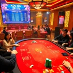 Xóc đĩa gaming table with vibrant atmosphere and excited players at a luxurious casino.