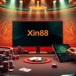 Experience high-stakes gameplay at Xin88 with poker chips and a roulette wheel in a luxury casino setting.