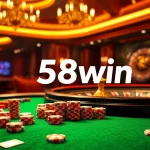 Engage in thrilling gameplay at 58win's casino tables, featuring poker chips and roulette wheels.