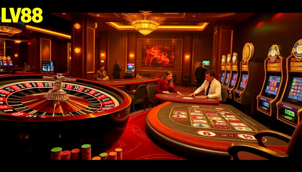 Experience the thrilling atmosphere of LV88 online casino with vibrant gaming elements and excitement.