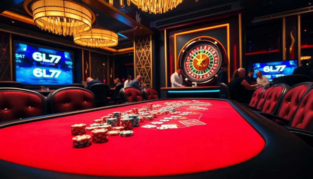 Winning at the 6L777 casino table during an exciting poker game with chips and cards.