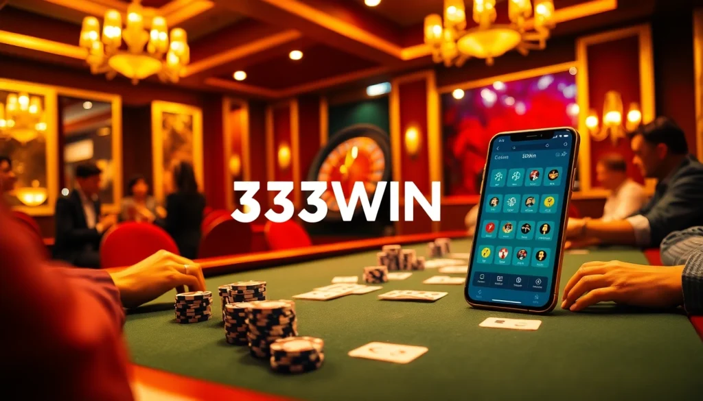 Experience the excitement of 33WIN at a luxurious casino table with vibrant poker action.