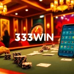 Experience the excitement of 33WIN at a luxurious casino table with vibrant poker action.