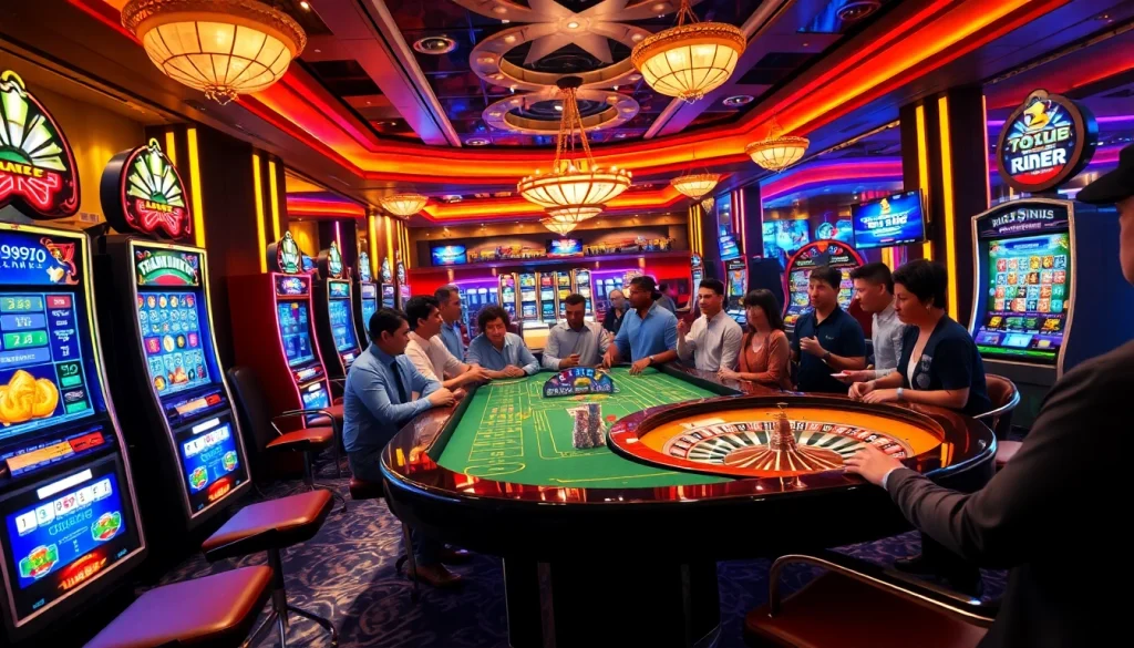 Experience the excitement of gambling at 789CLUB with vibrant slot machines and enthusiastic players.
