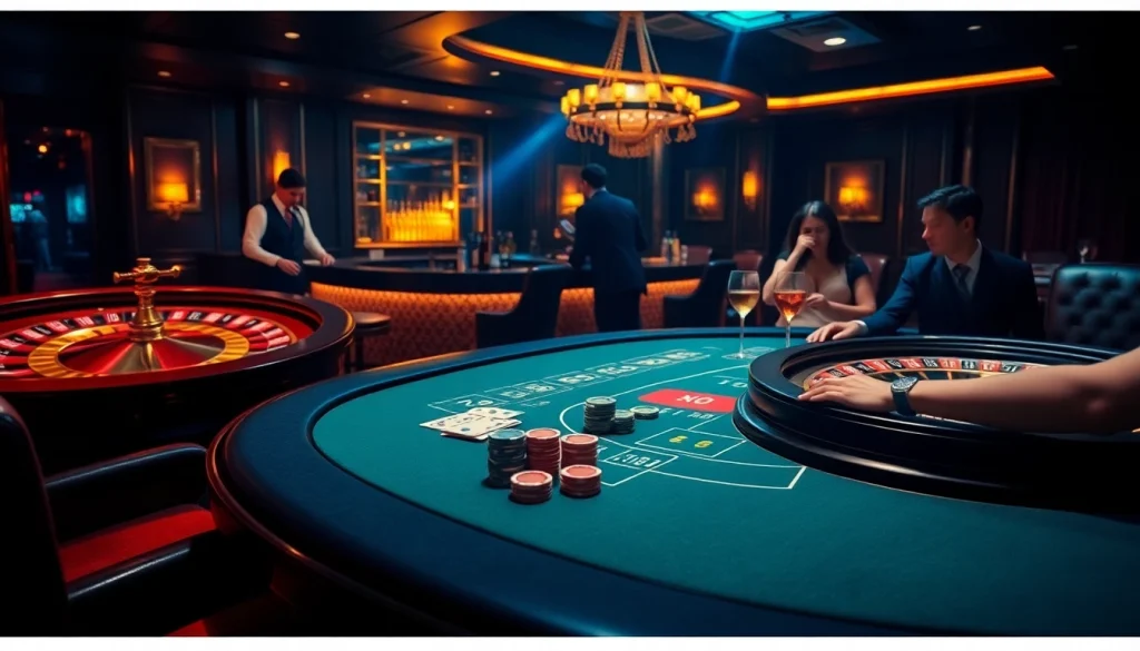 Tải app xin88 at a luxurious casino table with poker chips and cards ready for an exciting game.