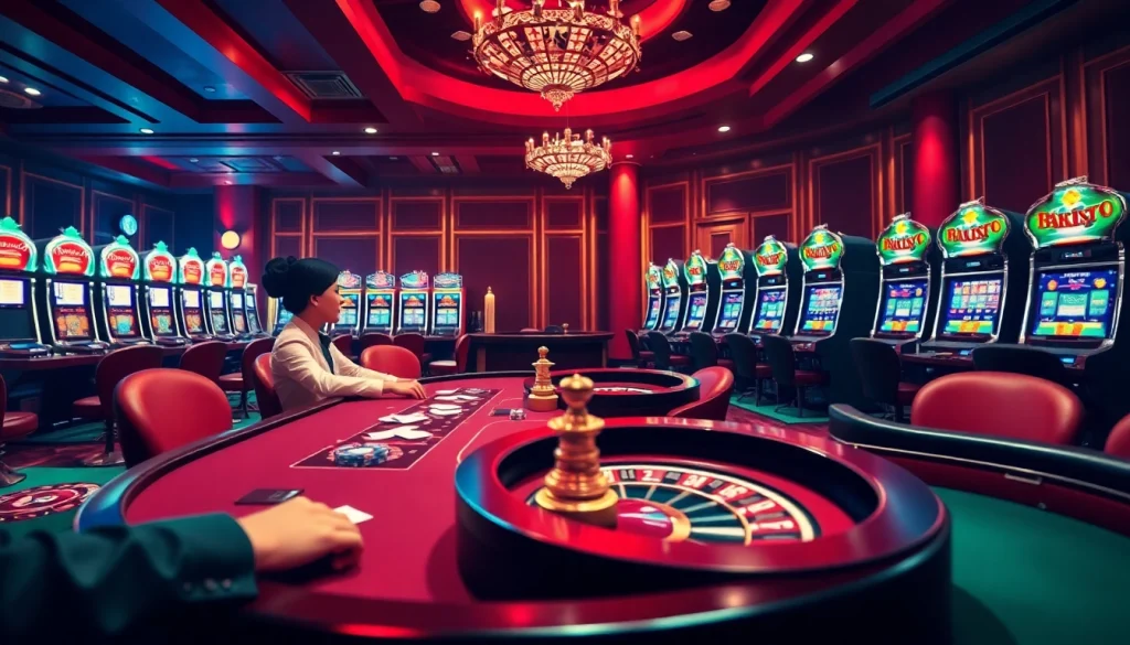 Hitclub showcases an exciting casino scene with poker tables, roulette, and vibrant slot machines.