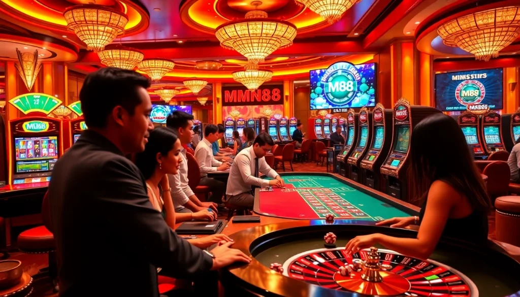MM88 players enjoying an exciting casino experience with vibrant tables and dynamic games.