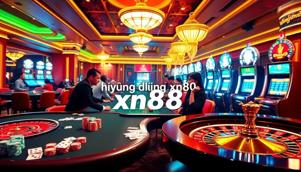 Engage with hướng dẫn xn88 as players experience excitement at a vibrant casino table with cards and chips.