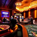 Experience the thrill of RR88's luxurious casino atmosphere with vibrant gaming action.
