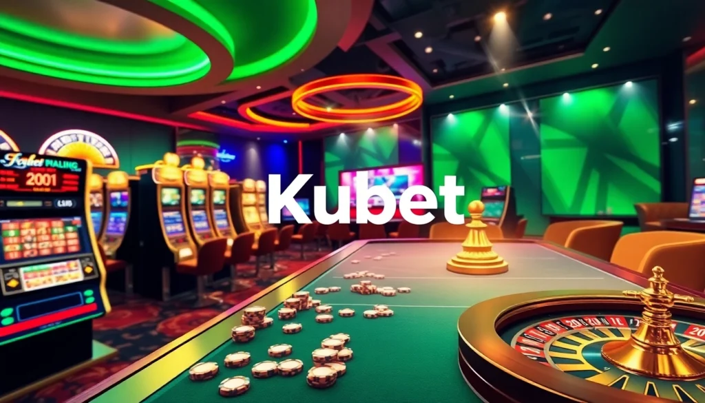 Kubet gaming experience showing vibrant casino tables and slot machines for online gamblers.