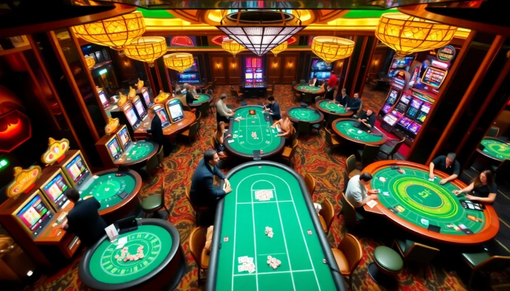 Experience thrilling gameplay at go88 with vibrant casino tables, enthusiastic players, and captivating slot machines.