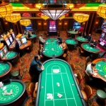 Experience thrilling gameplay at go88 with vibrant casino tables, enthusiastic players, and captivating slot machines.