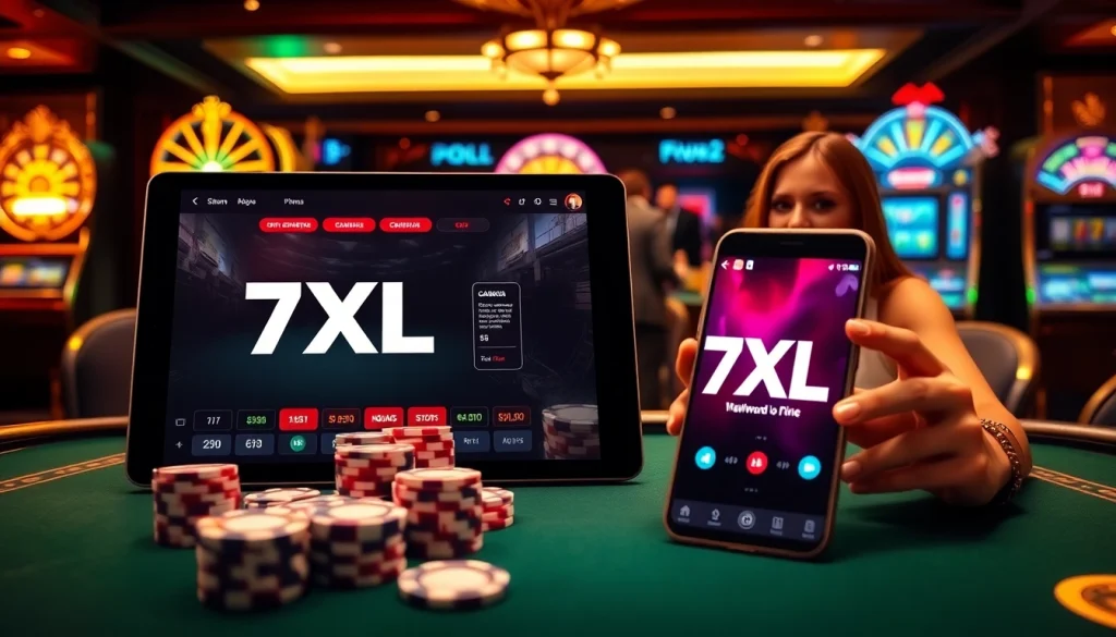 הנאה מ-7xl להורדה כאשר שחקנים נהנים מפוקר אונליין בהגדרת קזינו יוקרתית.