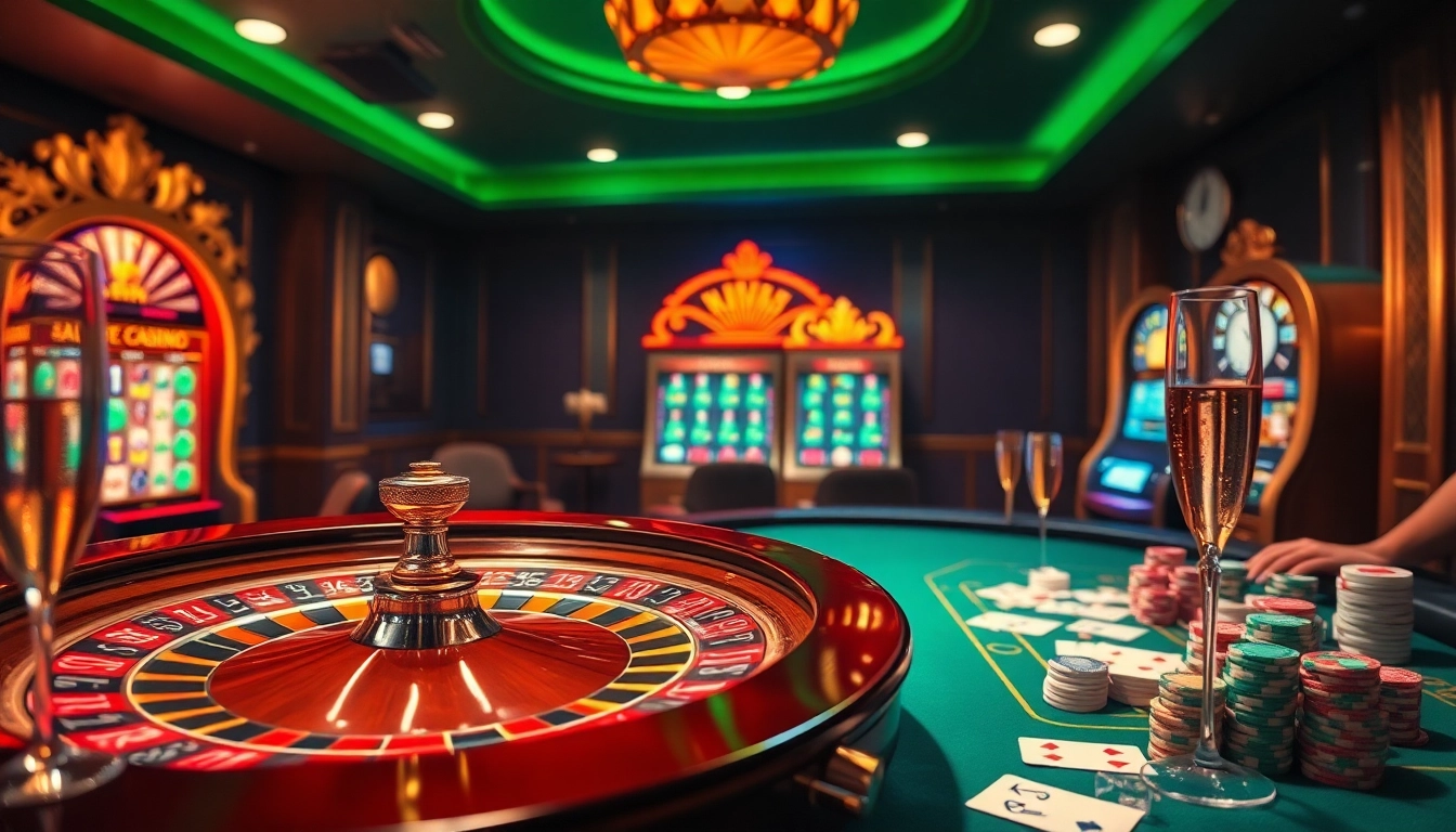 Engage in high-stakes gambling at king33 with vibrant casino tables and chips.