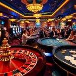 Exciting casino scene showcasing gamblers at roulette and poker tables, highlighting go8 elements.
