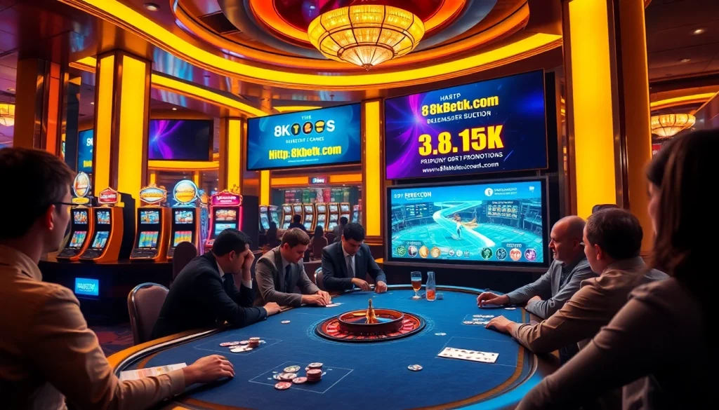 Experience the excitement of high-stakes gambling at http://8kbetok.com/ with vibrant casino tables and luxurious settings.