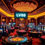 Gamblers enjoying a vibrant gaming experience featuring LV88 at a busy casino.