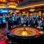 Players enjoy thrilling action at a luxurious casino featuring bk888 roulette and slot machines.