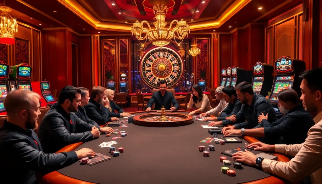 Exciting casino scene featuring intense poker action and online gambling hints on https://luck8r1.com.