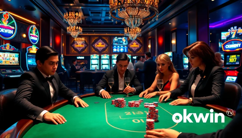 Engage in high-stakes poker action at an upscale casino while streaming on okwin tv.