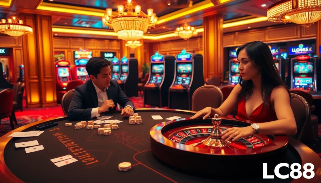 LC88 casino players enjoy high-stakes poker and roulette in an elegant setting.