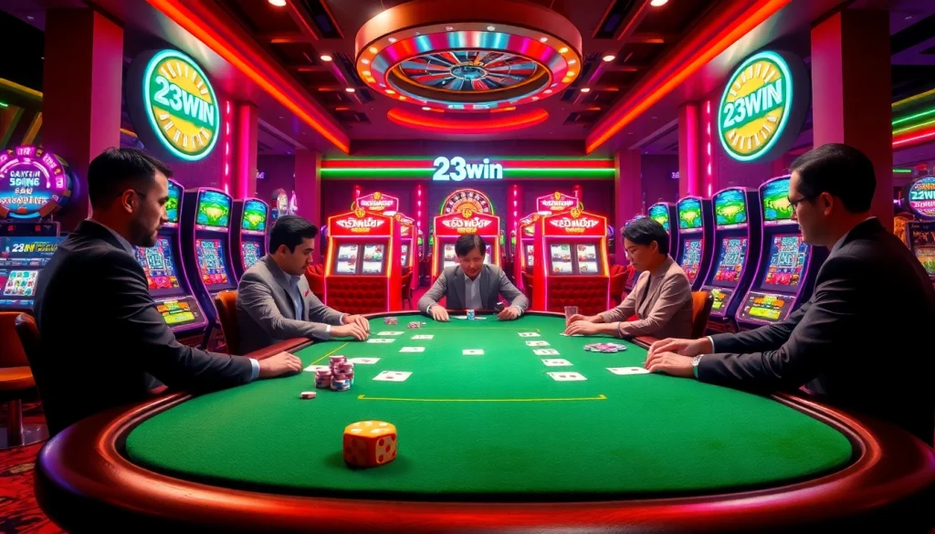 Experience the luxury of gambling with 23win at an engaging casino table, showcasing excitement and victory.