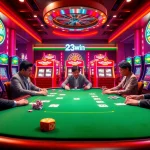 Experience the luxury of gambling with 23win at an engaging casino table, showcasing excitement and victory.