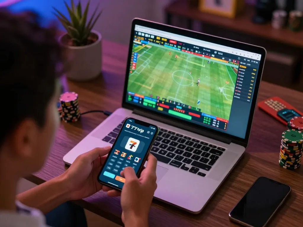 Engaging sports betting experience using 777vip mobile app in a lively home setting