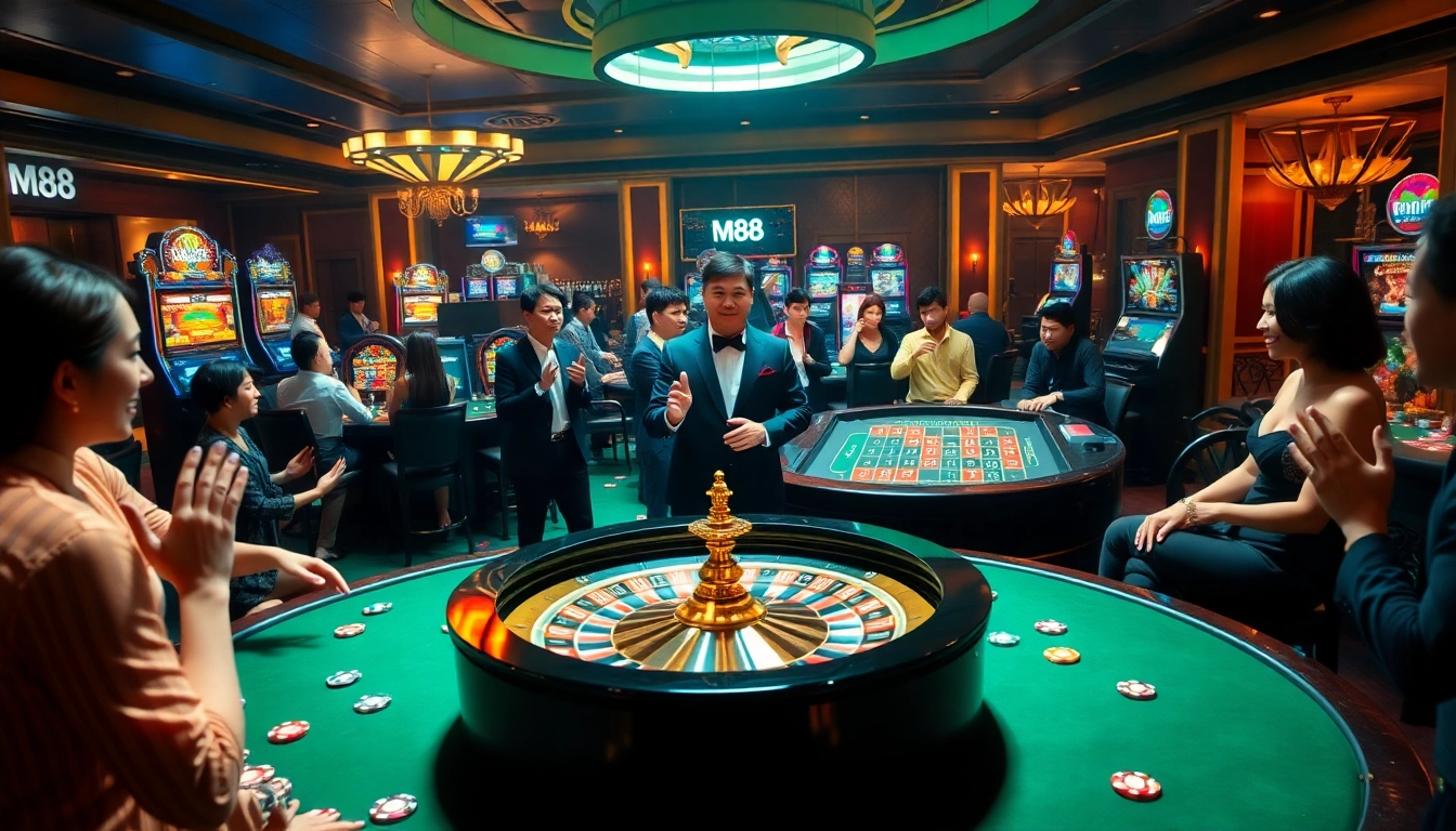 Players enjoying various games at M88 Casino, experiencing excitement and luxury.