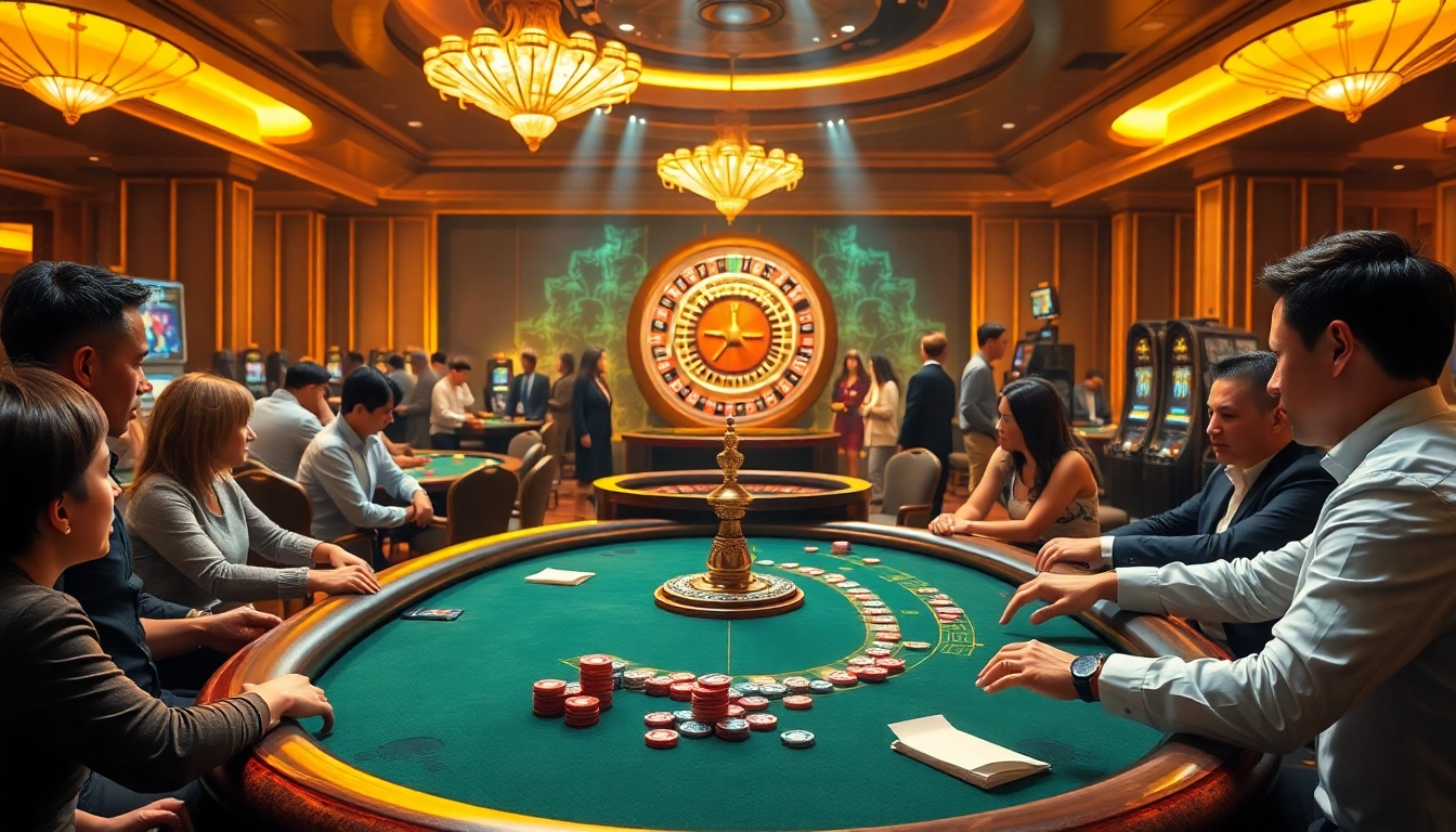Exciting gameplay at a 23win nhà cái casino table with vibrant poker players.