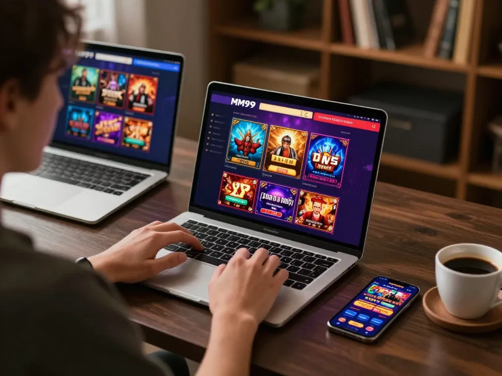 Engaging with MM99 Đăng Nhập while enjoying online casino gaming experience on laptop.