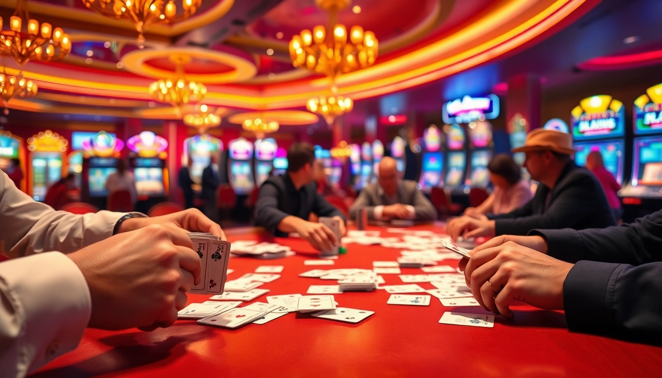 Experience the excitement of citinow casino with players enjoying card games in a vibrant setting.