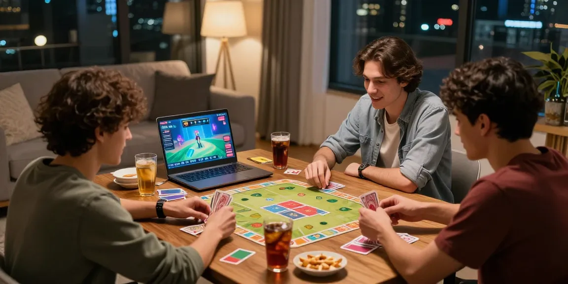 Pemain game kartu di ruang tamu, merayakan keasyikan bermain 68gb bersama teman-teman.