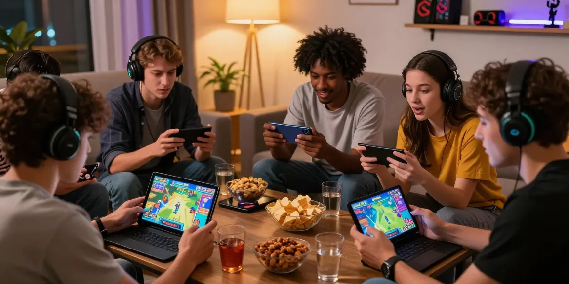 Engaging friends playing Raja Game login in cozy living room with devices.
