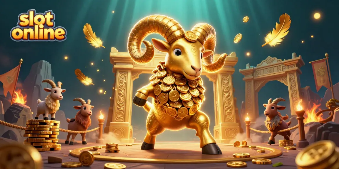 Slot online dengan ram emas, koin dan simbol jackpot elektif dalam suasana kasino yang energik.