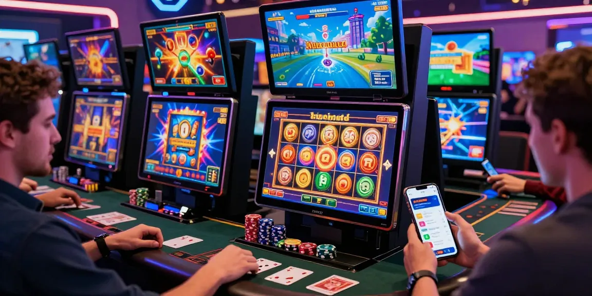 Exciting gameplay at new online casinos displayed on devices amidst vibrant colors and casino elements.